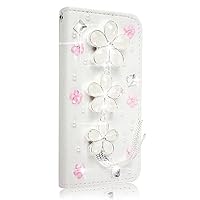 Crystal Wallet Case Compatible with Samsung Galaxy Note 20 Ultra 5G - Flower Tassel - White - 3D Handmade Sparkly Glitter Bling Leather Cover with Screen Protector & Beaded Lanyard