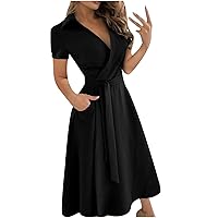 Women's Swing Round Neck Glamorous Dress Casual Loose-Fitting Summer Flowy Solid Color Short Sleeve Midi Beach