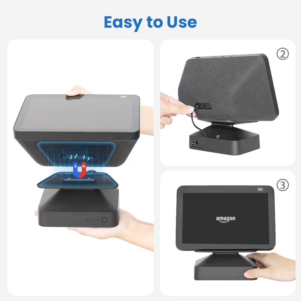 GGMM ES8 Battery Base for Show 8(1st & 2nd Gen), Wireless Battery Stand to Make Smart Speaker Portable, Adjustable Battery Charging Dock, Magnetic Attachment