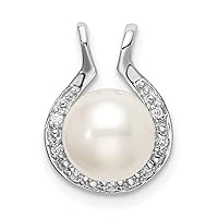 14k White Gold Freshwater Cultured Pearl and Diamond Chain Slide Measures 13.5x10.25mm Wide Jewelry for Women