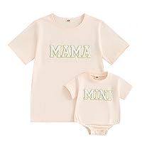 Mommy and Me Matching Outfits Letter Print Short Sleeve T Shirts Family Matching Outfits Mom and Me Shirts
