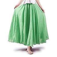 Women's Bohemian Style Elastic Waist Band Cotton Linen Long Maxi Skirt Dress Double Layer Skirts