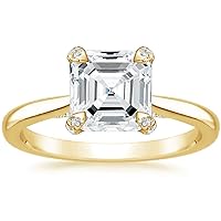 10K Solid Yellow Gold Handmade Engagement Ring 3 CT Asscher Cut Moissanite Diamond Solitaire Wedding/Bridal Ring Set for Women/Her Proposes Ring