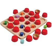 Constructive Playthings Kids Wooden Memory Matching Game with Assorted Shapes, Multicolor