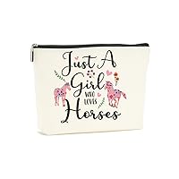 Girl Loves Horses Makeup Cosmetic Bag Horse Gifts for Girls Horse Stuff Flower Pink Horse Party Favors Bag for Animal Lovers Mom Sisters BFF Bridesmaid Besties Friends On Trip Travel Birthday