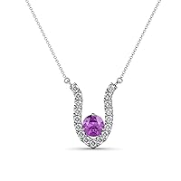 Round Amethyst Natural Diamond 1/3 ctw Women Pendant Necklace. Included 16 Inches Chain 14K Gold