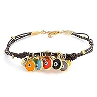Bling Jewelry Boho Protection Red Cord or Genuine Leather Orange Red Turkish Dangle Multi Color Evil Eye Charm Bracelet For Women Teens 14K Gold Plated .925 Sterling Silver Adjustable