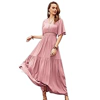 Stylish Solid Contrast Lace Ruffle Hem-line Dress for Women