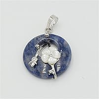 Round Hollow Natural Blue Sand Pink Crystal Stone Pendants White Peach Blossom Charm Tulip Metal Flower Necklace Pendant (Color : Sodalite)