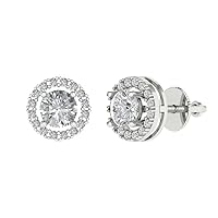 1.54cttw Round Cut Conflict Free Halo Solitaire Genuine Moissanite Unisex Solitaire Stud Screw Back Earrings 14k White Gold