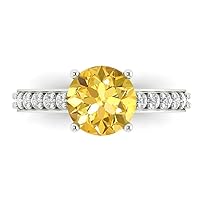 2.35 ct Round Cut Solitaire W/Accent Yellow Simulated Diamond Statement Anniversary Promise Engagement ring 18K White Gold