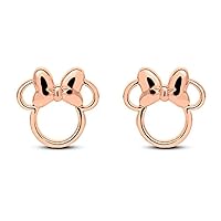 Mickey Minnie Mouse Stud Earrings for Womens Girls Push Back 925 Sterling Silver 14K Rose Gold Over