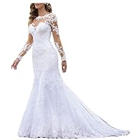 Fanciest Women's Lace Chiffon Beach Wedding Dresses for Bride 2024 with Sleeves Long Bridal Gown