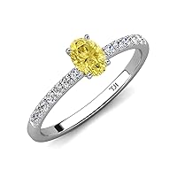 Oval Cut Yellow Sapphire & Round Diamond 1 ctw Tiger Claw Set Four Prong Women Engagement Ring 10K Gold