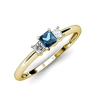 Blue Topaz and Diamond (SI1-SI2, G-H) Three Stone Ring 0.40 cttw in 14K Gold