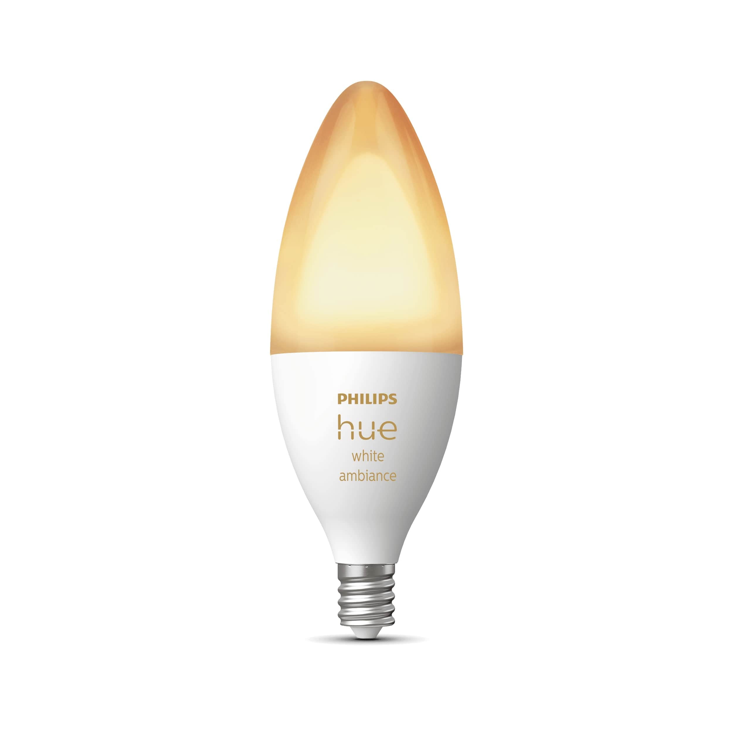 Philips Hue Smart 40W B39 Candle-Shaped LED Bulb - White Ambiance Warm-to-Cool White Light - 4 Pack - 450LM - E12 - Indoor - Control with Hue App - Works with Alexa, Google Assistant and Apple Homekit