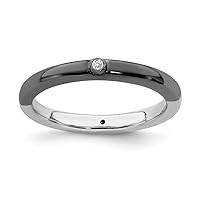 2.25mm 925 Sterling Silver Bezel Reversible Ruthenium plating Polished Half White Black Diamond Ring Jewelry for Women - Ring Size Options: 10 5 6 7 8 9
