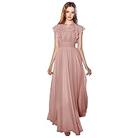Tsbridal Women Lace Chiffon Bridesmaid Dresses Cap Sleeve Formal Evening Gown for Juinor Long A Line Prom Dresses