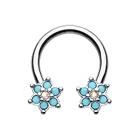 Turquoise Spring Flower Sparkle WildKlass Horseshoe Circular Barbell