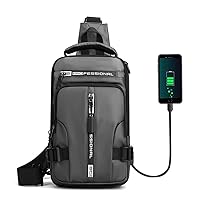 JBB Waterproof Sling Bag Crossbody Backpack for Men Women Multipurpose Waist Pack with USB Charging Port for Hiking Walking Grey