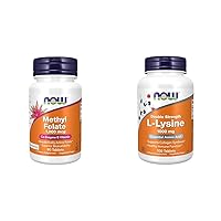 NOW Supplements, Methyl Folate 1,000 mcg, Metabolically Active Folate*, Co-Enzyme B Vitamin, 90 Tablets & Supplements, (L-Lysine Hydrochloride) 1,000 mg, Double Strength, Amino Acid, 100 Tablets
