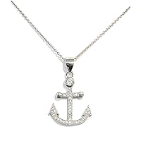 Sterling Silver Austrian Crystal Anchor Pendant Necklace, 18