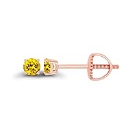 14K Gold Plated 925 Sterling Silver Hypoallergenic 3mm Round Genuine Birthstone Solitaire Screwback Stud Earrings