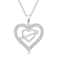 0.09 CT Round Cut Created Diamond Heart & Arrow Pendant Necklace 14k White Gold Over