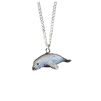 Manatee Porcelain Pendant Necklace Lucky Spiritual Animal Jewellery, Silver Plated Porcelain, Grey