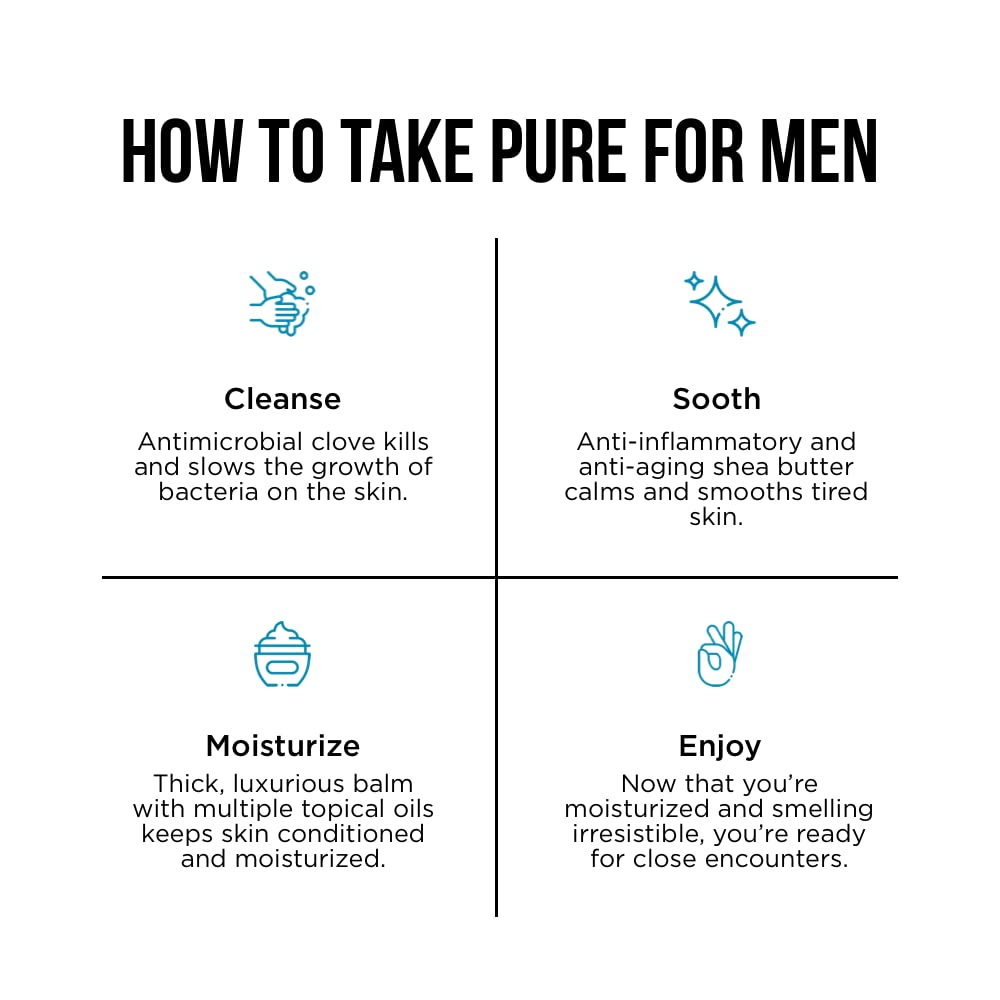 Pure for Men Original Vegan Cleanliness Fiber Supplement 120 Capsules, Bum Balm, 3.8 oz | Eco Friendly Raw Lotion for Men