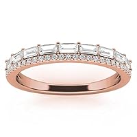 1.00 TCW Colorless Double Row Round and Baguette Cut Moissanite Diamond Half Eternity Wedding Band For Women in 925 Sterling Silver and Solid Gold