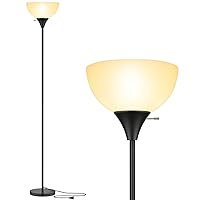 Floor Lamp, LED Standing Lamps with White Plastic Shade, Black Modern Torchiere Floor Lamp, Tall Lamps for Living Room Dorm, Bulb not Included