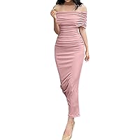 Maxi Dresses for Women 2024 Petite Sequins, Girl Style Offshoulder Low Breast Split Strap Slimming Dress Long