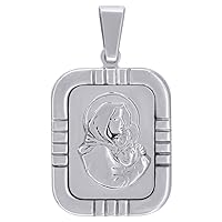 JewelryWeb 925 Sterling Silver Unisex CZ Virgin Mary and Child Religious Charm Pendant Necklace Measures 37.9x21.1mm W