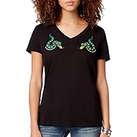 Womens Embroidered Snakes Basic T-Shirt
