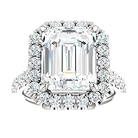 Siyaa Gems 5 CT Emerald Cut Colorless Moissanite Engagement Ring Wedding Birdal Ring Diamond Ring Anniversary Solitaire Halo Accented Promise Vintage Antique Gold Silver Ring Gift