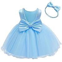 IMEKIS Baby Girls Christening Baptism Gowns with Headband Bowknot V Backless Pageant Wedding Princess First Communion Dress