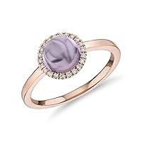 18K Rose Gold Plated Simple Halo Ring Natural Cabochon Loose Gemstone Bezel Set Fine Jewelry Ring for Women and Girl US Size : 4 to 13
