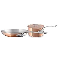 Mauviel M'Heritage M150S Polished Copper & Stainless Steel Sauce Pan With Lid 1.9-qt and Frying Pan 10.2-in Bundle, Made In France