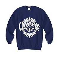 Queen Bee Clothing Plus Size Classic Tops Tees Women Men Crewneck Pullover Sweatshirt Navy Long Sleeve
