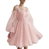 Off Shoulder Sweetheart Homecoming Dress for Junior Puffy Sleeve Short Prom Dress A Line Cocktail Dress Peach
