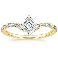 10K Solid Yellow Gold Handmade Engagement Ring 1.0 CT Asscher Cut Moissanite Diamond Solitaire Wedding/Bridal Ring Set for Women/Her Proposes Ring