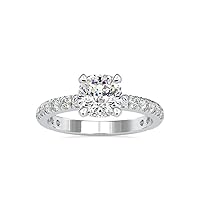 VVS Certified Solitaire Engagement Ring in 18k White/Yellow/Rose Gold with 0.52 Ct Round Natural & 2.09 Ct Cushion Moissanite Diamond for Women | Promise Ring for Anniversary (IJ-SI, G-VS2)