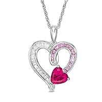 ABHI 0.75 CT Baguette Cut Created Pink Sapphire,Ruby & Diamond Heart Pendnat Necklace 14K White Gold Over