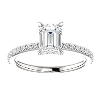 Siyaa Gems 3 CT Emerald Cut Colorless Moissanite Engagement Ring Wedding Birdal Ring Diamond Ring Anniversary Solitaire Halo Accented Promise Vintage Antique Gold Silver Ring Gift