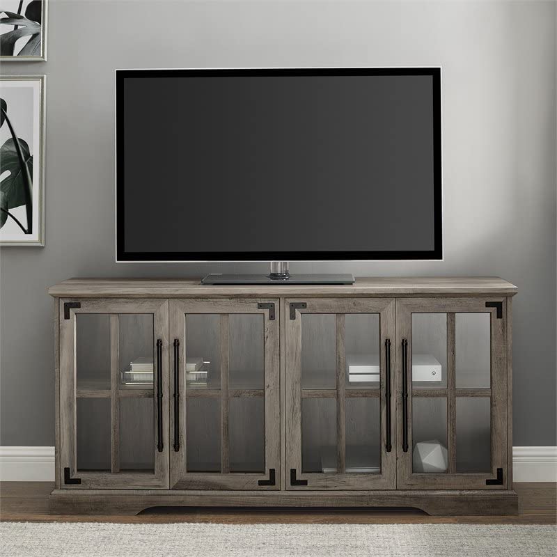 Walker Edison Farmhouse Barn Glass Door Wood Universal TV Stand for TV's up to 64