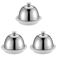 3pcs Ceramic Butter Dish with Stainless Steel Dome Round Butter Dish Porcelain Cheese Keeper Container Cupcake Display Stand Tray (3)