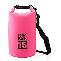Outdoor Dry Sack/Floating Waterproof Bag 2L/3L/5L/10L/15L/20L/30L for Boating, Kayaking, Hiking, Snowboarding, Camping, Rafting, Fishing and Backpacking (Pink, 15L)