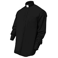 Big and Tall Traditional Black Clergy Tab Collar Dress Shirt