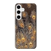 jjphonecase R3691 Gold Peacock Feather Case Cover for Samsung Galaxy S24 Plus